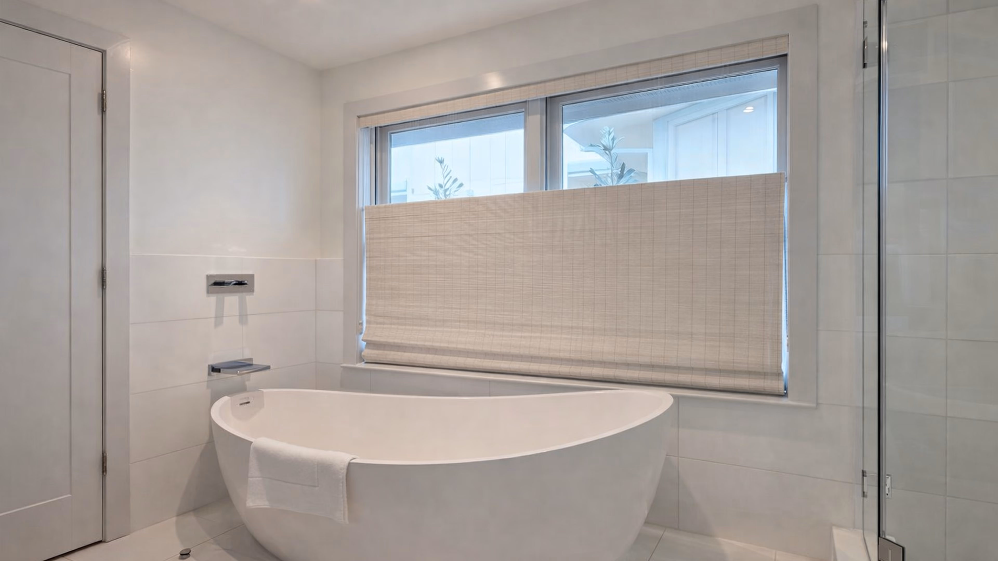 Precision-fitted custom faux-wood blinds with 2-inch slats providing full light control in a Windsor CA 95492 residence by La Grange Window Coverings