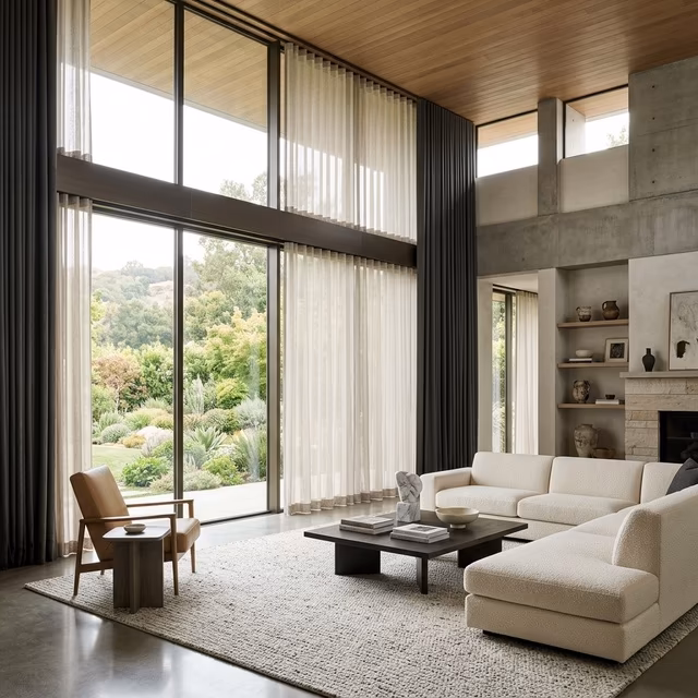 Completed La Grange Window Coverings installation showcasing luxury window treatments in a contemporary Sonoma County interior